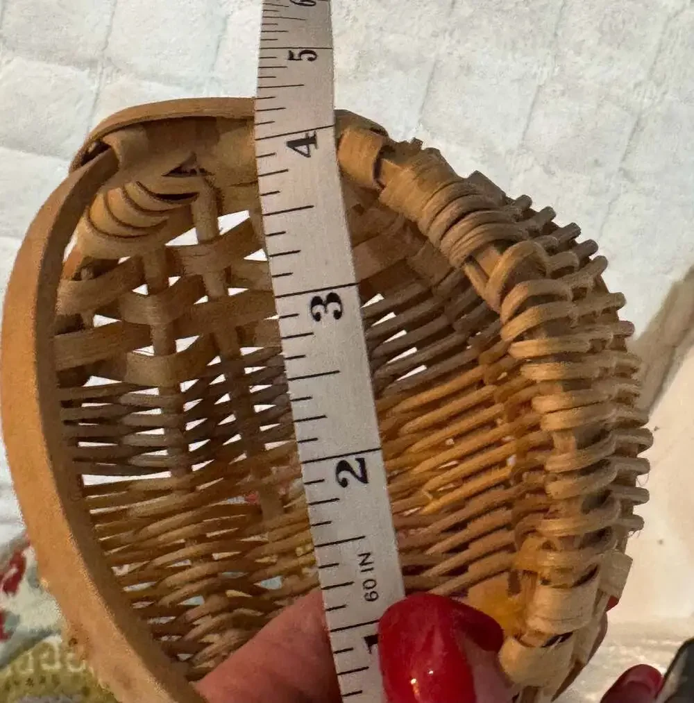 Vintage Handwoven Oak Splint Egg Gathering Melon Basket Signed EJC '91